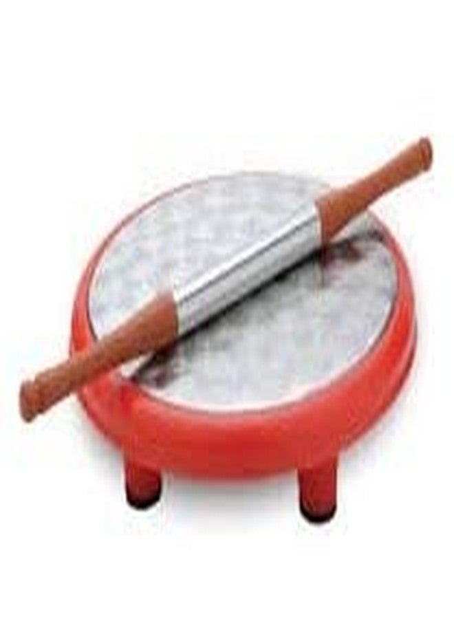 ImegaZ Food Grade Stainless Steel Chapati Rolling Board with Rolling Pin/Chakla & Belan for Making Rotis/Parotas/Pizza Polpat Set of 2 - Image 1